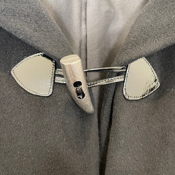 Jenni Kayne Black Toggle Coat Funnel Neck Wool Layering Leather Trim 4 - Picture 4 of 10